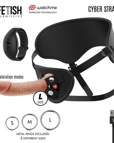 Fetish Submissive Cyber Strap - Harness with Remote Control Dildo Watchme L Technology