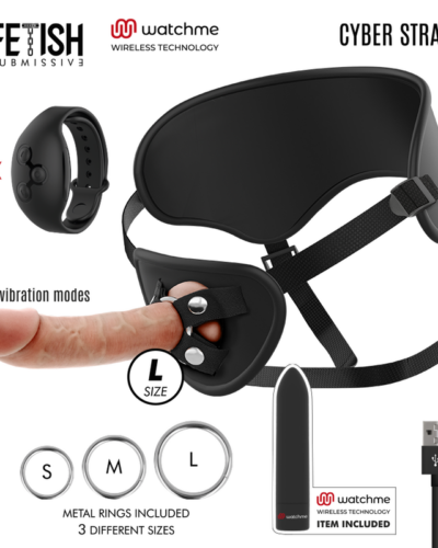 Fetish Submissive Cyber Strap - Harness With Dildo And Bullet Remote Control Watchme L Technology