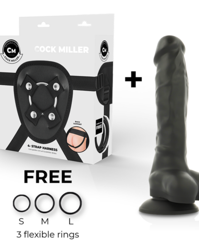 Cock Miller - Harness + Silicone Density Articulable Cocksil Black 18 cm