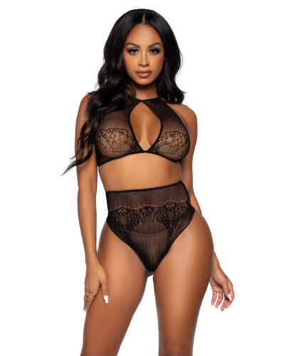 Leg Avenue - Two Pieces Set Halter Crop Top Thong Panty Panty One Size