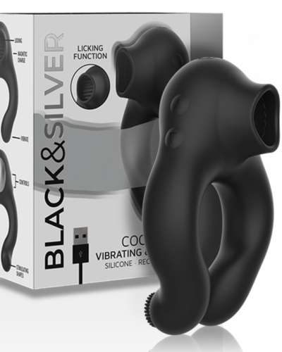 Blacksilver - Silicone Vibrator Ring 3 Motors Rechargeable Black