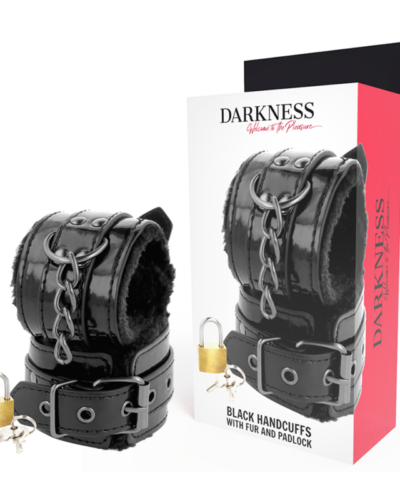 Darkness - Black Adjustable Leather Handcuffs With Padlock