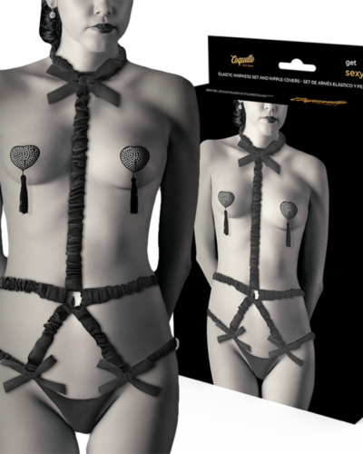 Coquette Chic Desire - Elastic Harness Set And Nipple Covers Black