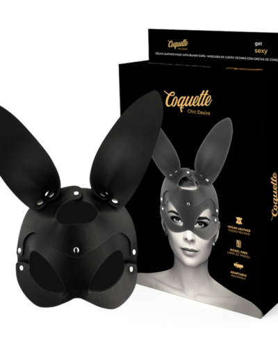 Coquette Chic Desire - Vegan Leather Mask With Bunny Ears