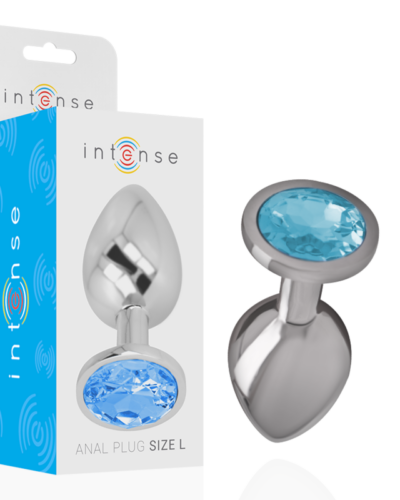 Intense - Aluminum Metal Anal Plug With Blue Crystal Size L