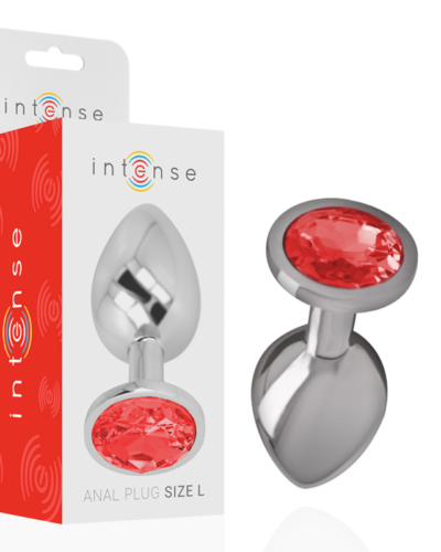Intense - Aluminum Metal Anal Plug With Red Crystal Size L