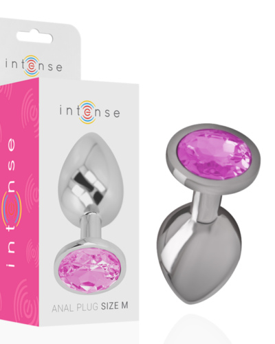Intense - Aluminum Metal Anal Plug With Pink Crystal Size M