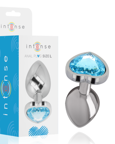 Intense - Aluminum Metal Anal Plug Blue Heart Size L