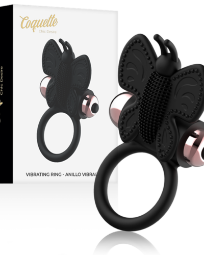 Coquette Chic Desire - Cock Ring Butterfly With Vibrator Black/ Gold