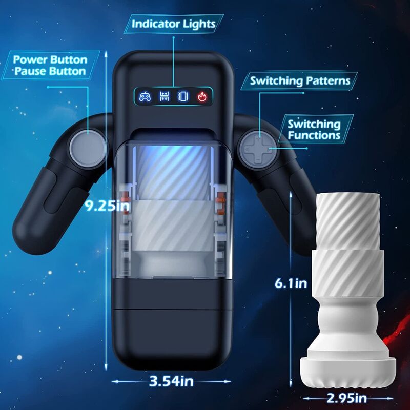 Game Cup - Thrusting Vibration Masturbator with Heating Function and Mobile Support - Black - Image 5