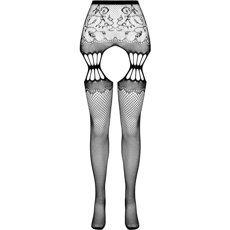 Passion - S027 Black Tights With Garter One Size - Image 5