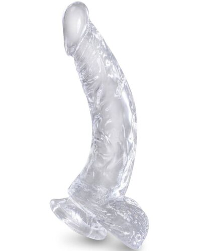 King Cock - Clear Realistic Curved Penis With Balls 16.5 cm Transparent