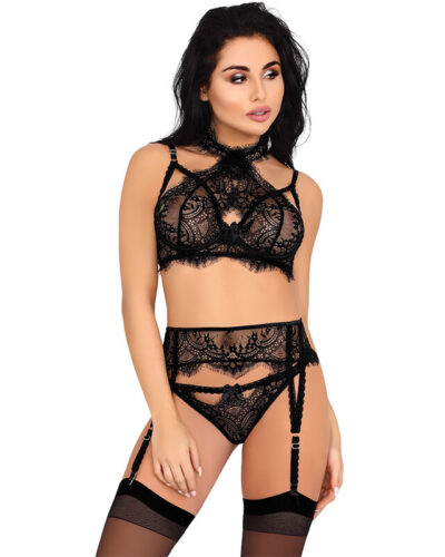 Livco Corsetti Fashion - Majalesa Lc 90526 Bra + Garter Belt + Panty Black