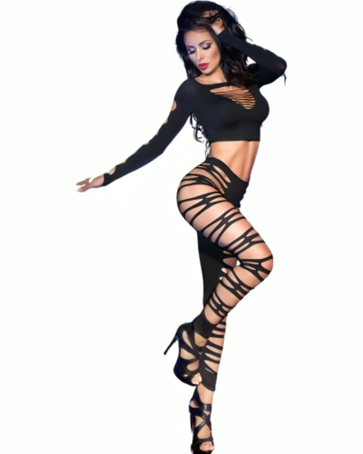 Chilirose - Cr 3654 Top  Leggins Black S/M