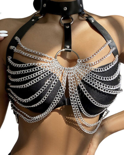 Subblime - Chest Harness with Big Ring Chains One Size