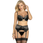Subblime - Set Of 3 Pieces Bra + Thong + Lace Garter Black S/M