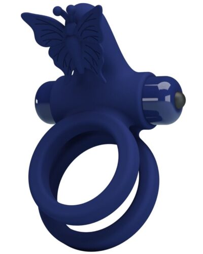 Pretty Love - Jamele Double Ring With Vibration  Butterfly Stimulator Blue