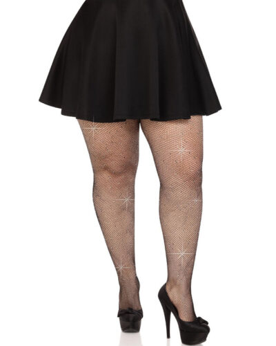 Leg Avenue - Crystalized Mesh Stockings Black Plus Size