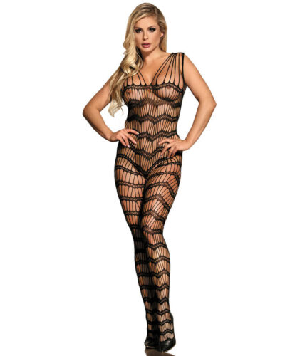 Subblime - 951696 Fishnet Crotchless Bodystocking With Straps On The Shoulders Black One Size