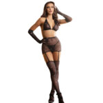 Subblime - 952174 Fishnet Bodystocking With Gloves And Diamonds Black One Size