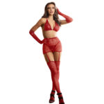 Subblime - 952181 Fishnet Bodystocking With Gloves And Diamonds Red One Size