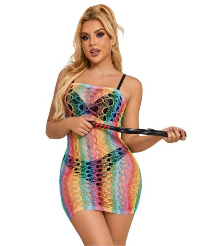 Subblime - 952365 Rainbow Bare Shoulder Fishnet Dress One Size