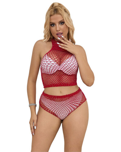 Subblime - 952402 Fishnet Set With Pink Diamonds One Size