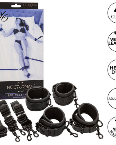Calexotics - Nocturnal Bed Restraints Leather Adjustable Black