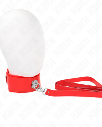 Kink - Necklace With Leash 116 cm With Silver Studs Model 4 Red Adjustable 40-48 cm X 6 cm
