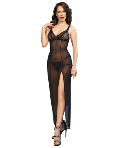 Chilirose - Cr 4723 Long Babydoll  Thong Black S