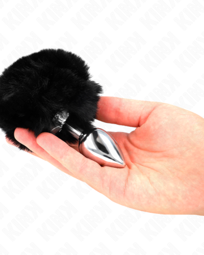 Kink - Stainless Steel Plug 7 X 3 cm With Black Faux Fur Rabbit Tail 8 cm