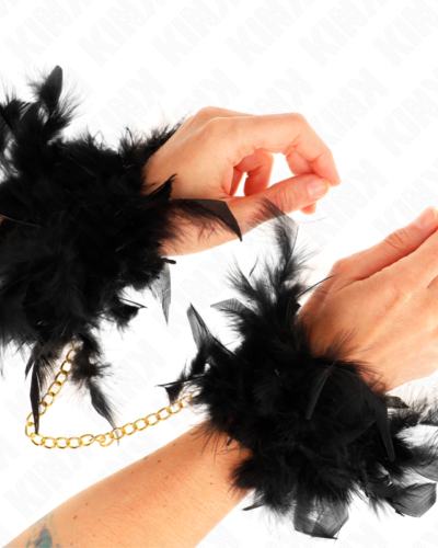 Kink - Feather Hand Cuffs With Gold Chain Model 1