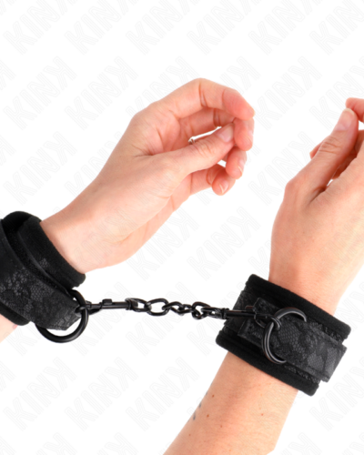Kink - Dark Lace Covered Wrist Cuffs Neoprene Adjustable Black 20-29 cm X 5 cm