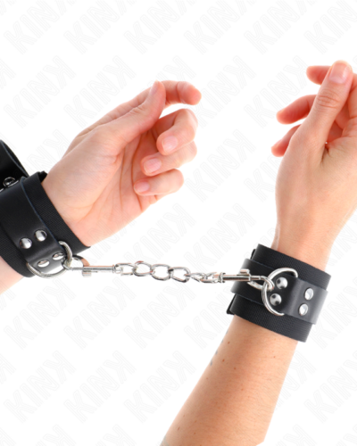 Kink - Nylon Wrist Restraints Black With Leather Belt Black Adjustable 19-29 cm X 5.1 cm