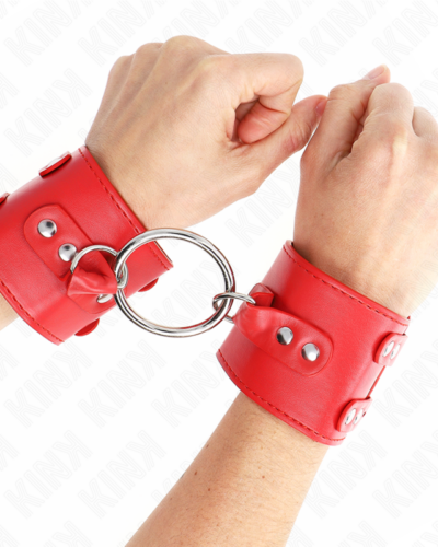 Kink - Fixed Wrist Restraints With Ring And Studs Adjustable Red 17-22 cm X 6.5 cm