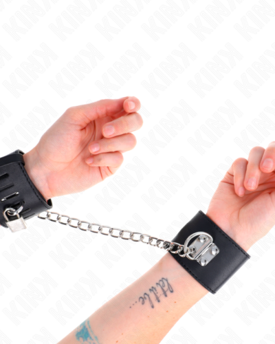 Kink - Fixed Wrist Restraints With Chain 30 cm And Padlock Closure Black Adjustable 16-23 cm X 5.5 cm