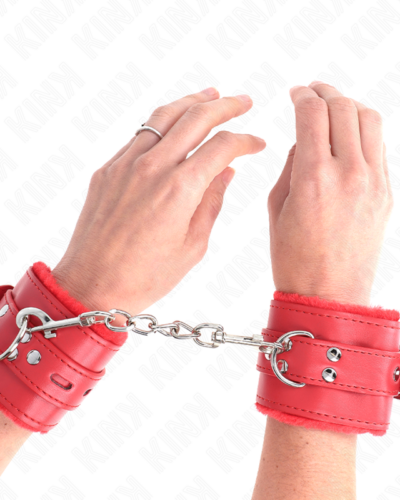 Kink - Fur Lined Wrist Restraints With Square Holes Red And Red Belt Adjustable 17-29 cm X 6 cm