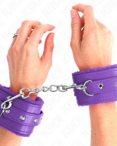 Kink - Premium Fur Lined Wrist Restraints Purple With Purple Belt Adjustable 17-29 cm X 6 cm