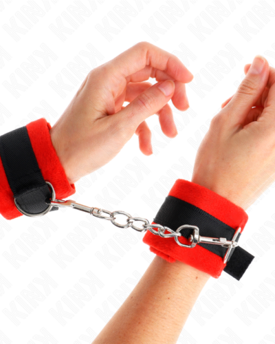 Kink - Beginner Fur Hand Cuffs Black-Red 30 X 7 cm