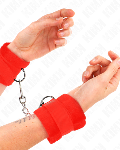 Kink - Beginner Fur Hand Cuffs Red 30 X 7 cm