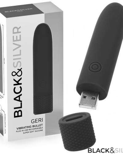 Black  Silver - Geri USB Rechargeable Vibrating Bullet 8 Vibrations Black 10 X 2.2 cm