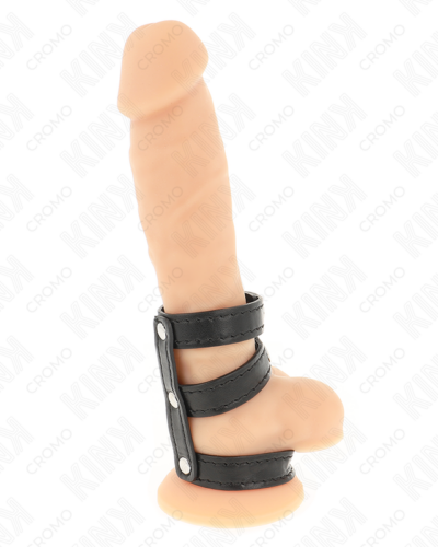 Kink - Triple Leather Penis Ring With Pressure Closure