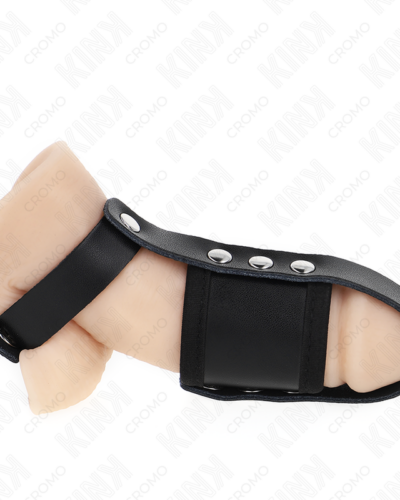 Kink - Leather Penis Cage Ring With Adjustable Coated Ball Divider Strap