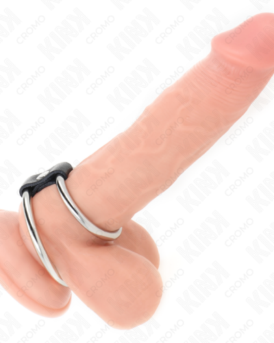 Kink - Double Metal Penis Ring 3.7 cm To 5 cm Connected By Leather Strap Model 1
