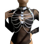 Subblime - 953737 Chest Harness With Rings And Chains Silver One Size