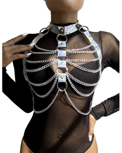 Subblime - 953737 Chest Harness With Rings And Chains Silver One Size