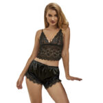 Subblime - 953935 Casual Silk Nightgown + Lace Pants Black S/M