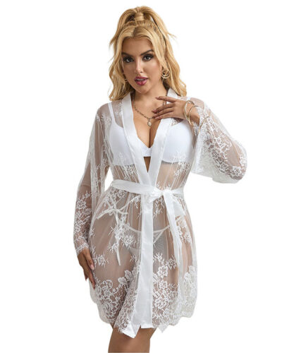 Subblime - 954369 Long Sleeve Nightgown with Floral Design White S/M