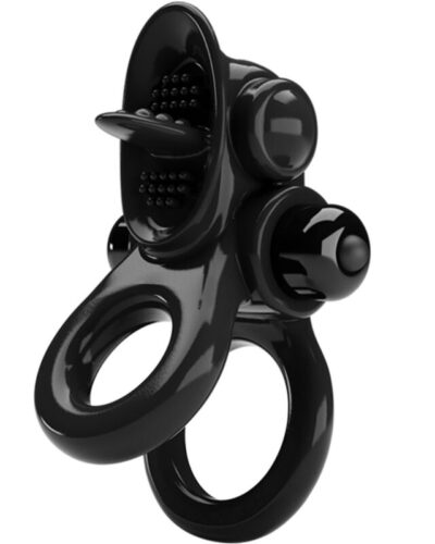 Pretty Love - Passionate Ring Double Vibrating Ring + Clitoris Stimulator Black