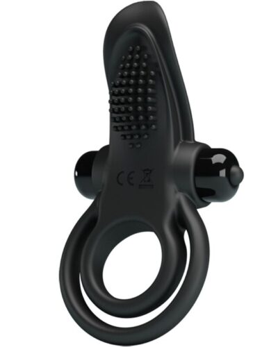Pretty Love - Double Vibrating Ring + Clitoris Stimulator 10 Vibrations Black